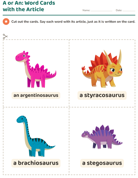 Preview of Picture Word Cards worksheet featuring Dinosaurs for kindergarten