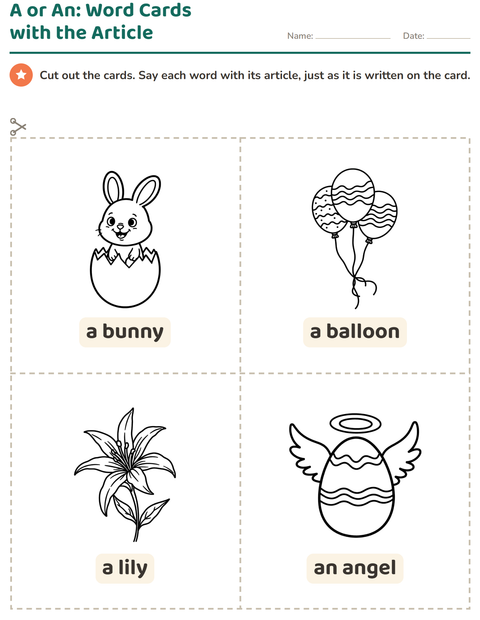 Preview of Picture Word Cards worksheet featuring Easter BW 2 for kindergarten