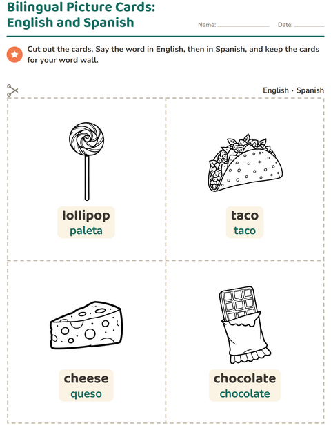 Preview of Picture Word Cards worksheet featuring Food BW for kindergarten