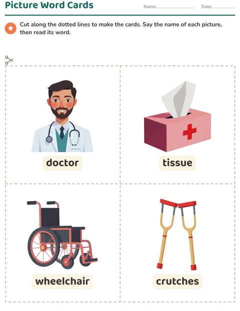 Preview of Picture Word Cards worksheet featuring Hospital for kindergarten