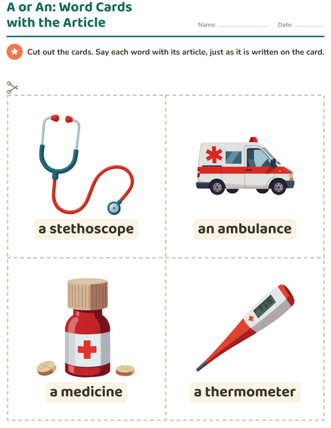 Preview of Picture Word Cards worksheet featuring Hospital for kindergarten