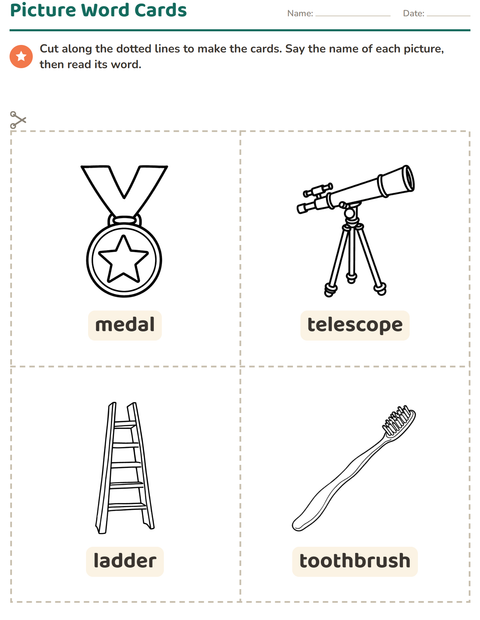Preview of Picture Word Cards worksheet featuring Objects BW for kindergarten