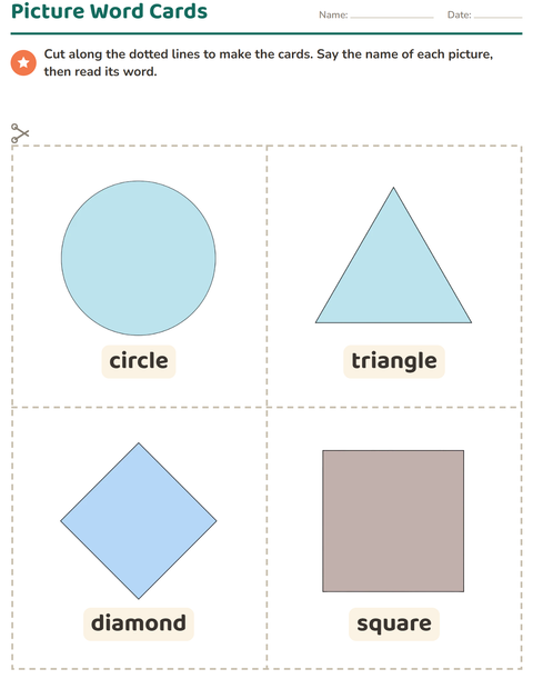 Preview of Picture Word Cards worksheet featuring Shapes for kindergarten