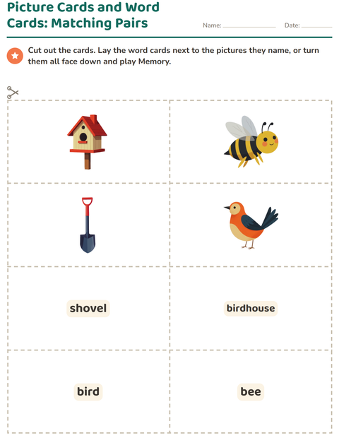 Preview of Picture Word Cards worksheet featuring Spring for kindergarten