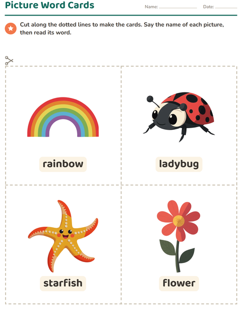 Preview of Picture Word Cards worksheet featuring Summer for kindergarten