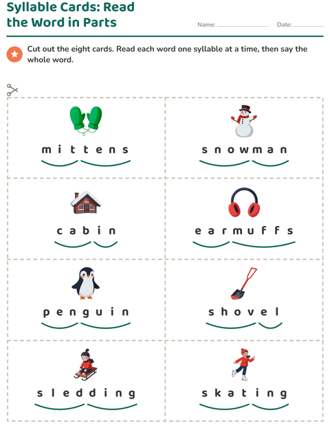 Preview of Picture Word Cards worksheet featuring Winter for grade 1