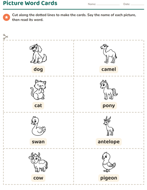 Preview of Picture Word Cards worksheet featuring Farm Animals BW for kindergarten