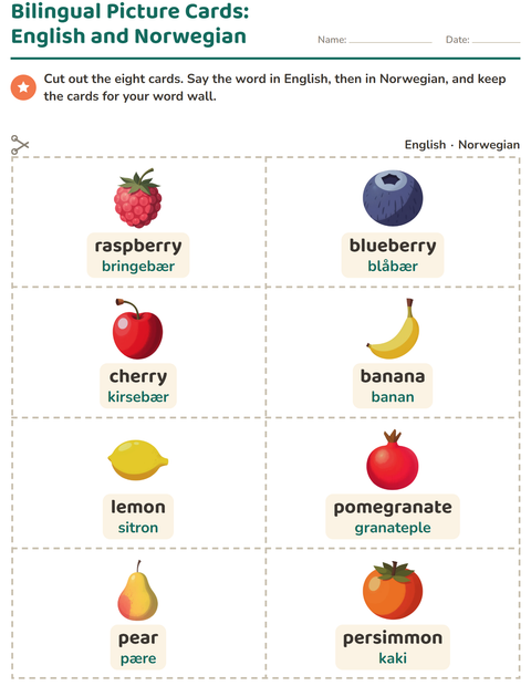 Preview of Picture Word Cards worksheet featuring Fruits for kindergarten