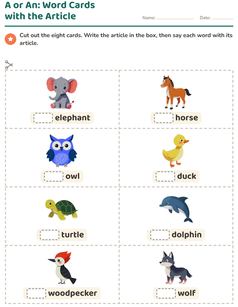 Preview of Picture Word Cards worksheet featuring Animals for kindergarten