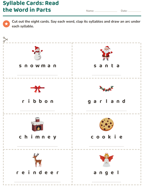 Preview of Picture Word Cards worksheet featuring Christmas for grade 1