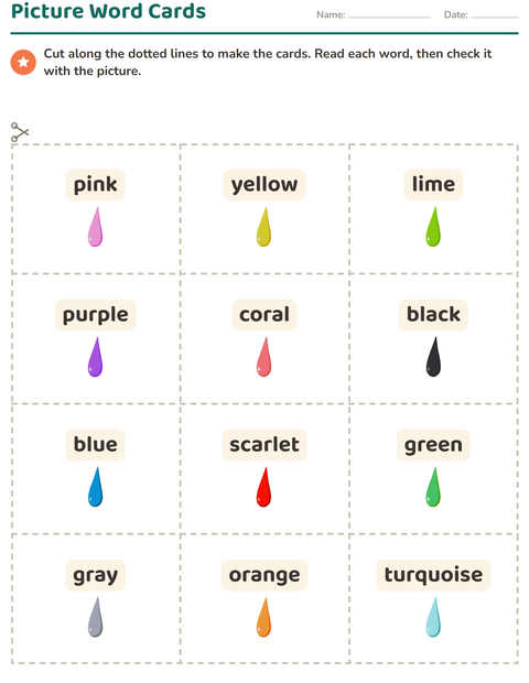 Preview of Picture Word Cards worksheet featuring Colors for kindergarten