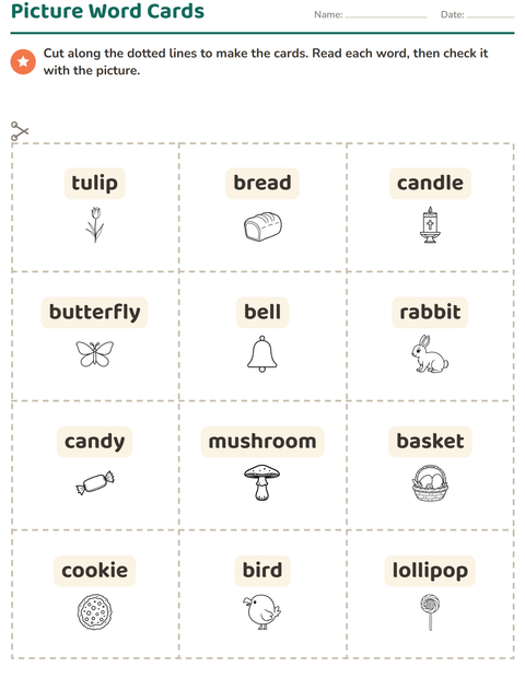 Preview of Picture Word Cards worksheet featuring Easter BW for kindergarten