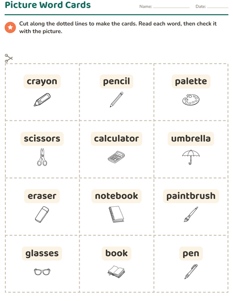 Preview of Picture Word Cards worksheet featuring Education BW for kindergarten
