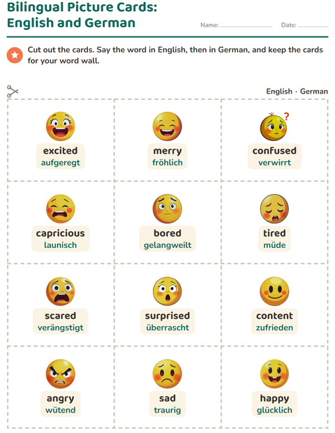 Preview of Picture Word Cards worksheet featuring Emotions for kindergarten