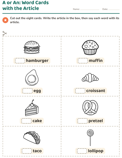 Preview of Picture Word Cards worksheet featuring Food BW 2 for kindergarten