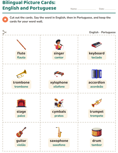 Preview of Picture Word Cards worksheet featuring Music for kindergarten