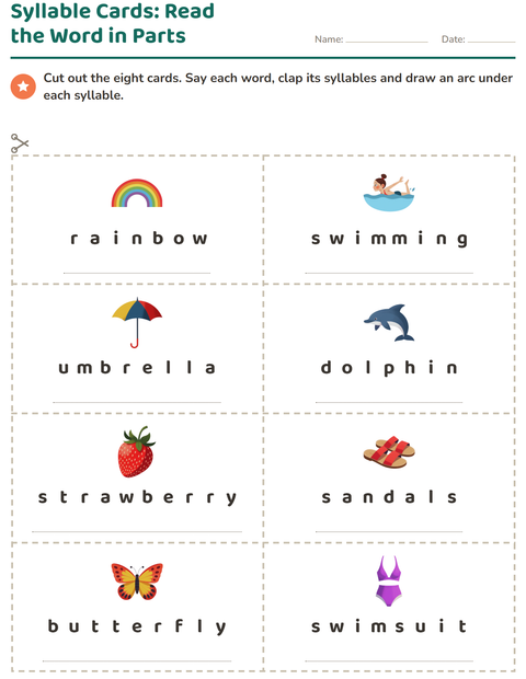 Preview of Picture Word Cards worksheet featuring Summer for grade 1