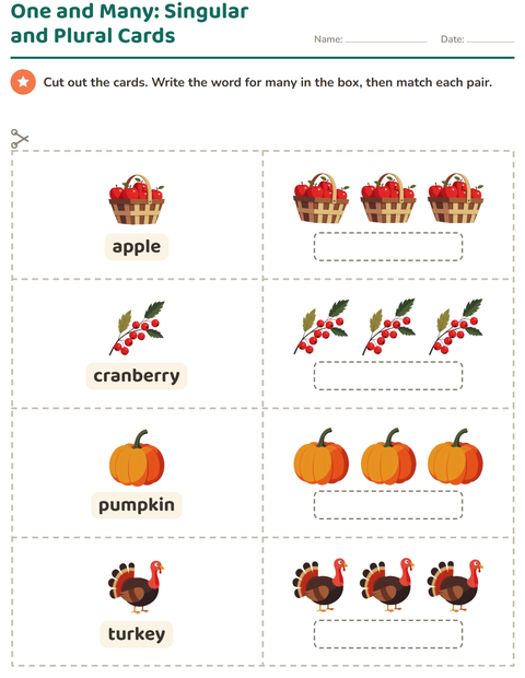 Preview of Picture Word Cards worksheet featuring Thanksgiving for kindergarten