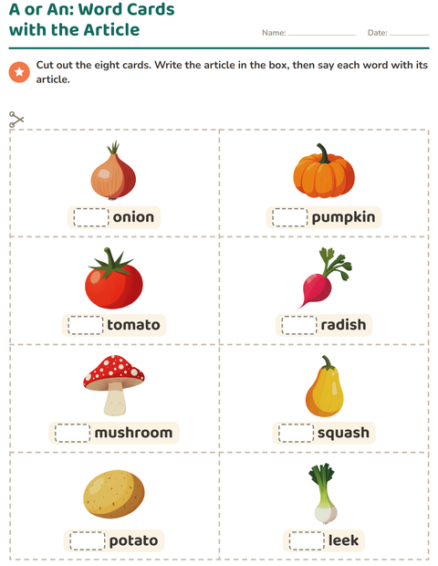 Preview of Picture Word Cards worksheet featuring Vegetables for kindergarten