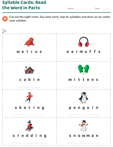 Preview of Picture Word Cards worksheet featuring Winter for grade 1