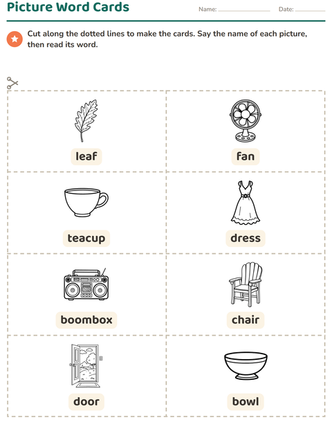 Preview of Picture Word Cards worksheet featuring Home and Nature BW for kindergarten