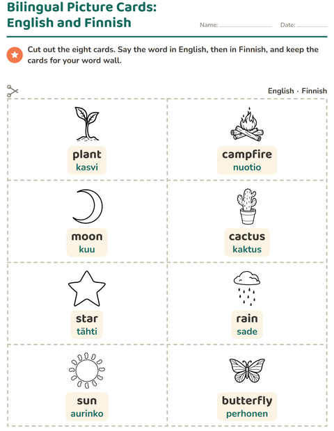 Preview of Picture Word Cards worksheet featuring Nature BW for kindergarten