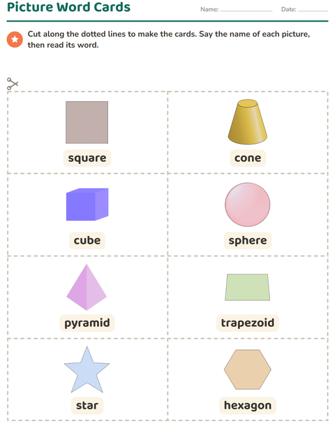 Preview of Picture Word Cards worksheet featuring Shapes for kindergarten