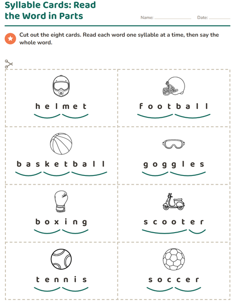 Preview of Picture Word Cards worksheet featuring Sports BW for grade 1