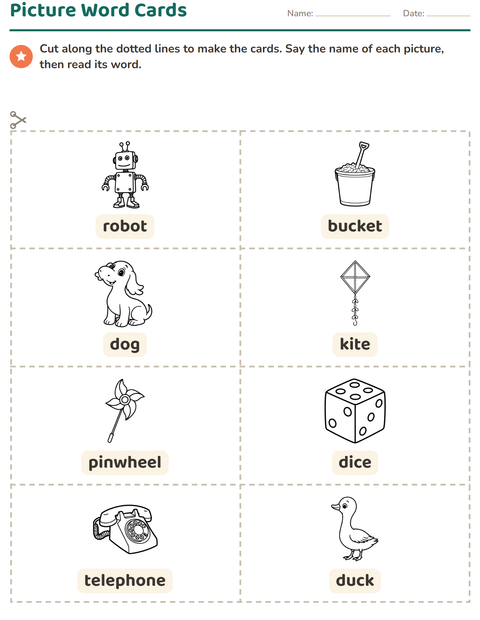 Preview of Picture Word Cards worksheet featuring Toys BW 2 for kindergarten
