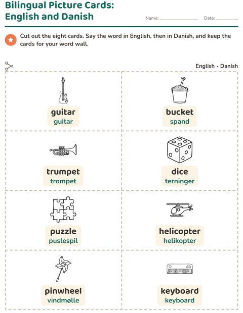 Bilingual Picture Cards: English and Danish — Toys BW 2