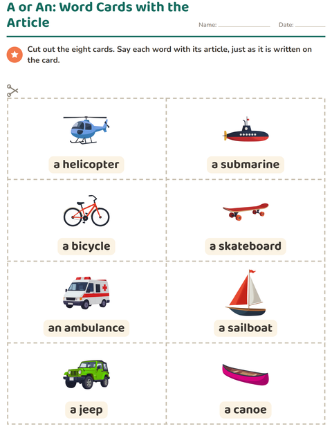 Preview of Picture Word Cards worksheet featuring Vehicles for kindergarten