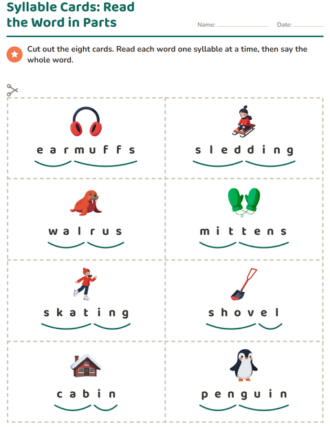 Preview of Picture Word Cards worksheet featuring Winter for grade 1