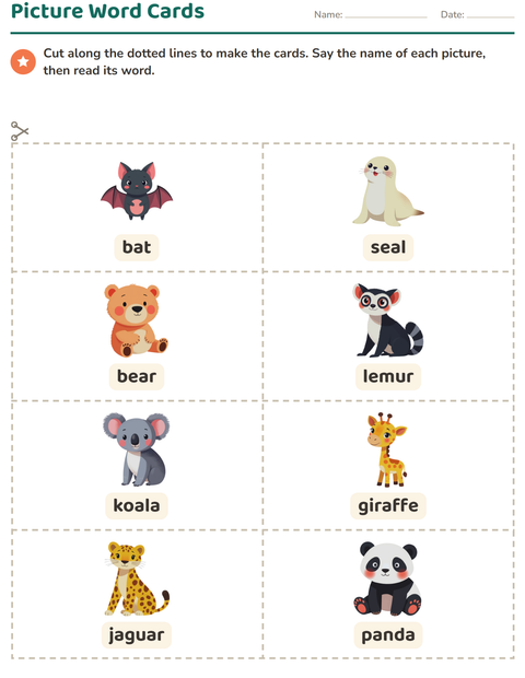 Preview of Picture Word Cards worksheet featuring Zoo Animals for kindergarten