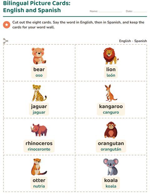 Preview of Picture Word Cards worksheet featuring Zoo Animals for kindergarten