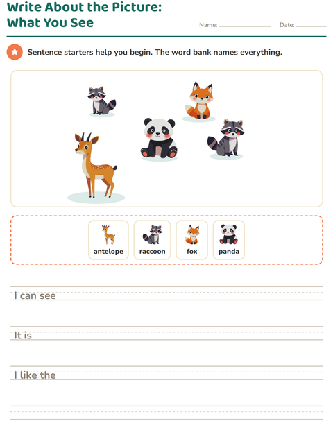 Preview of Picture Writing Prompts worksheet featuring Animals for grade 2