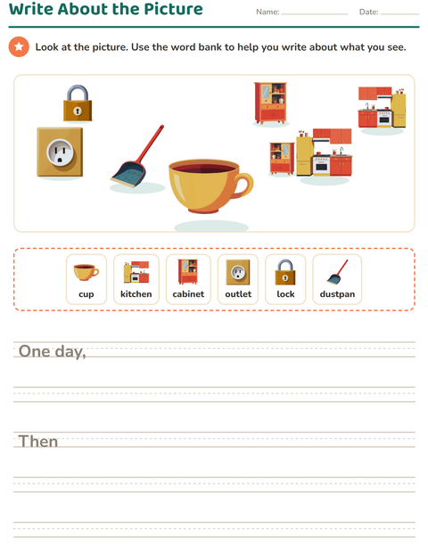 Preview of Picture Writing Prompts worksheet featuring Around the House for grade 2