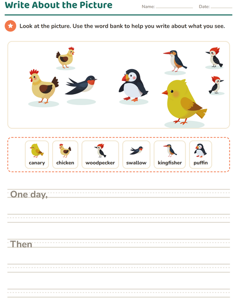 Preview of Picture Writing Prompts worksheet featuring Birds 2 for grade 2
