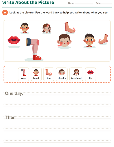 Preview of Picture Writing Prompts worksheet featuring Body Parts for grade 2