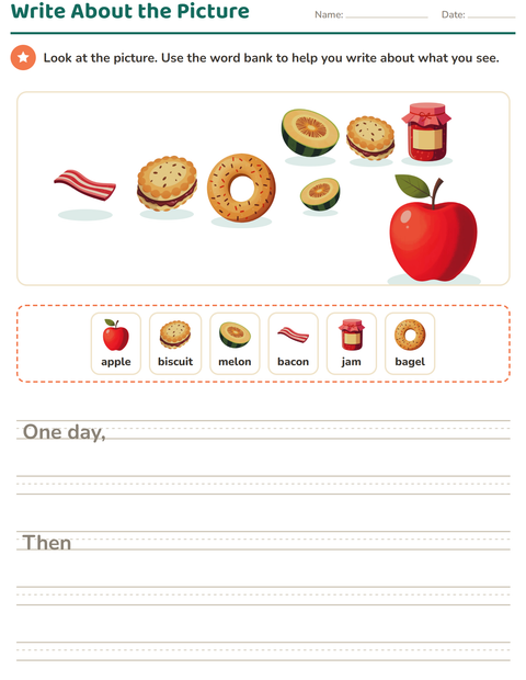 Preview of Picture Writing Prompts worksheet featuring Breakfast for grade 2
