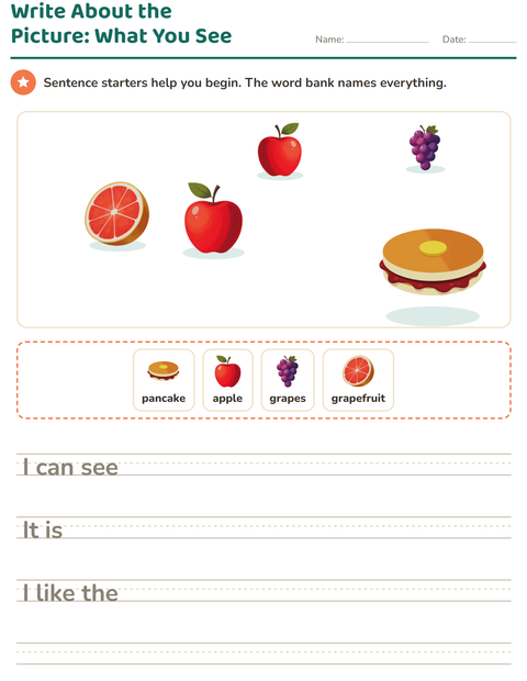 Preview of Picture Writing Prompts worksheet featuring Breakfast for grade 2