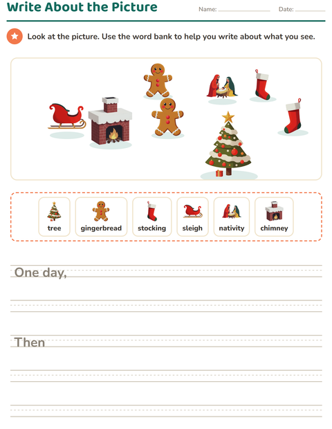 Preview of Picture Writing Prompts worksheet featuring Christmas for grade 2