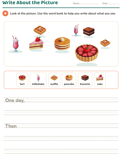 Preview of Picture Writing Prompts worksheet featuring Desserts and Sweets for grade 2