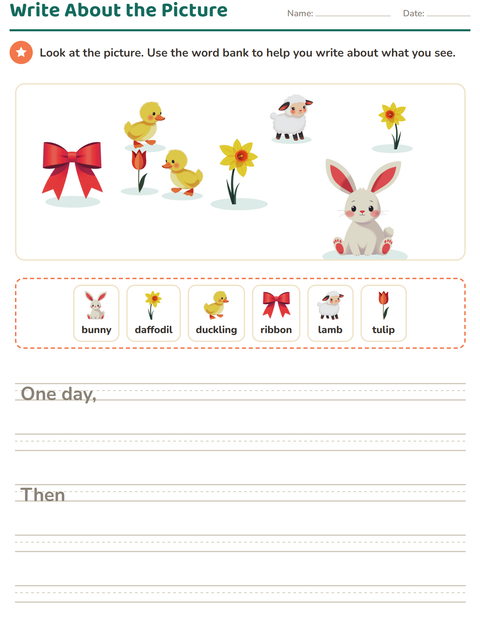 Preview of Picture Writing Prompts worksheet featuring Easter for grade 2