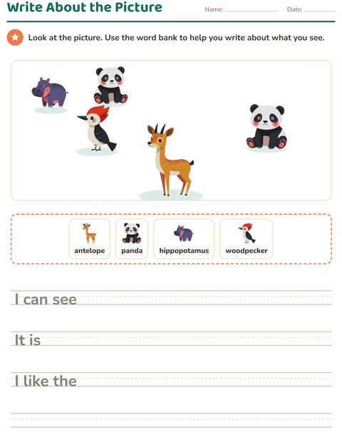Preview of Picture Writing Prompts worksheet featuring Animals for grade 2
