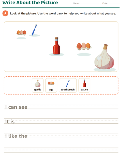 Preview of Picture Writing Prompts worksheet featuring At the Supermarket for grade 2