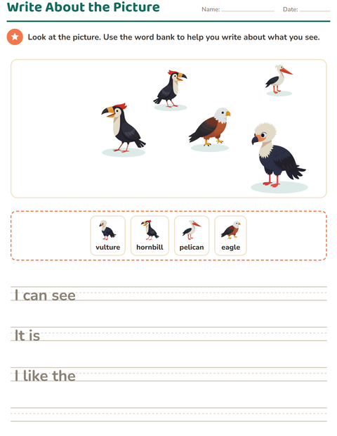 Preview of Picture Writing Prompts worksheet featuring Birds for grade 2