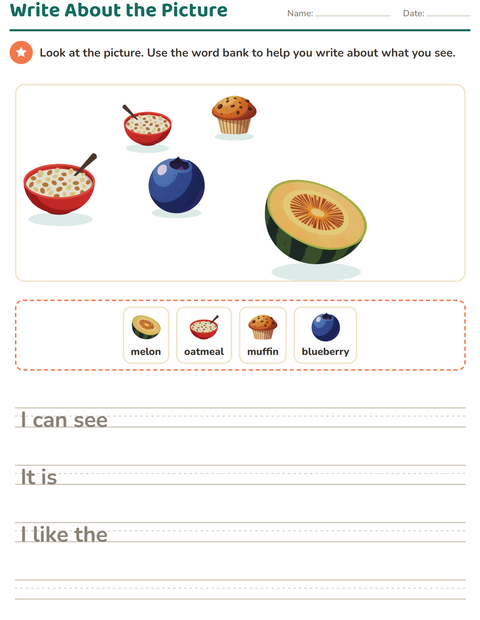 Preview of Picture Writing Prompts worksheet featuring Breakfast for grade 2