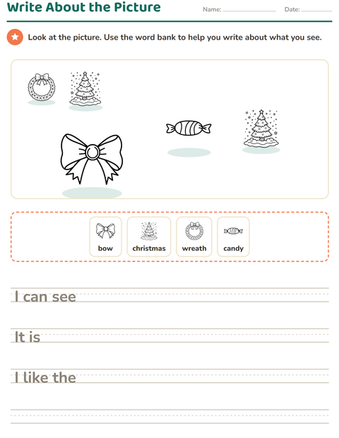 Preview of Picture Writing Prompts worksheet featuring Christmas B&W for grade 2