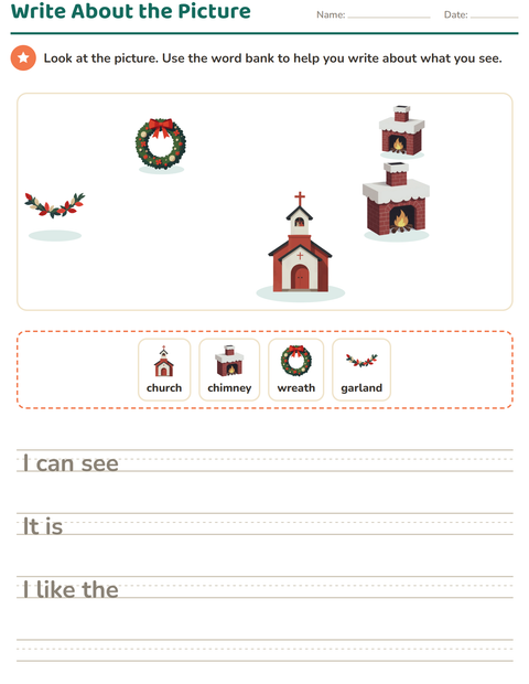 Preview of Picture Writing Prompts worksheet featuring Christmas for grade 2