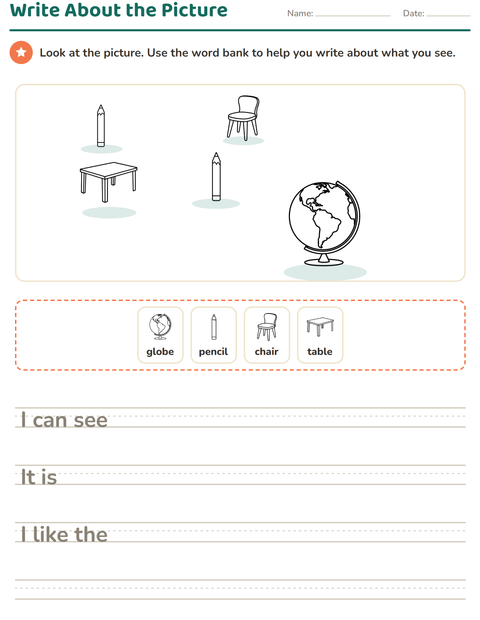 Preview of Picture Writing Prompts worksheet featuring Classroom 2 (B&W) for grade 2